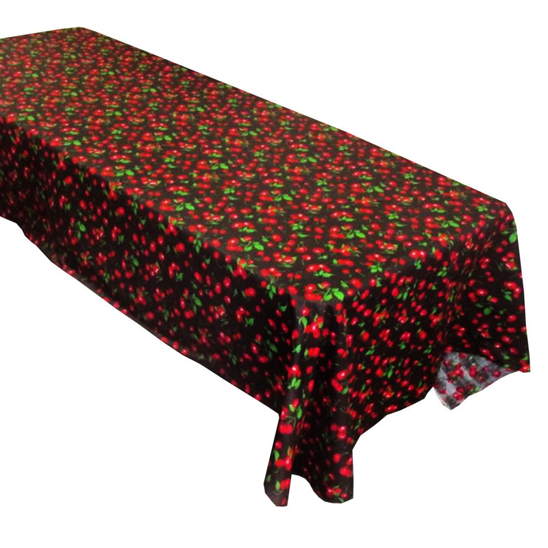 Cherries Allover Print Tablecloths, 60" Rectangle, Black
