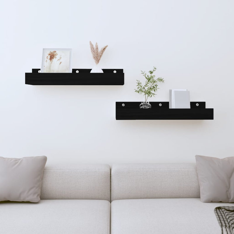 Kursty 2 Piece Pine Solid Wood Bracket Shelf, Light Brown, 9cm H x 50cm W x 12cm D