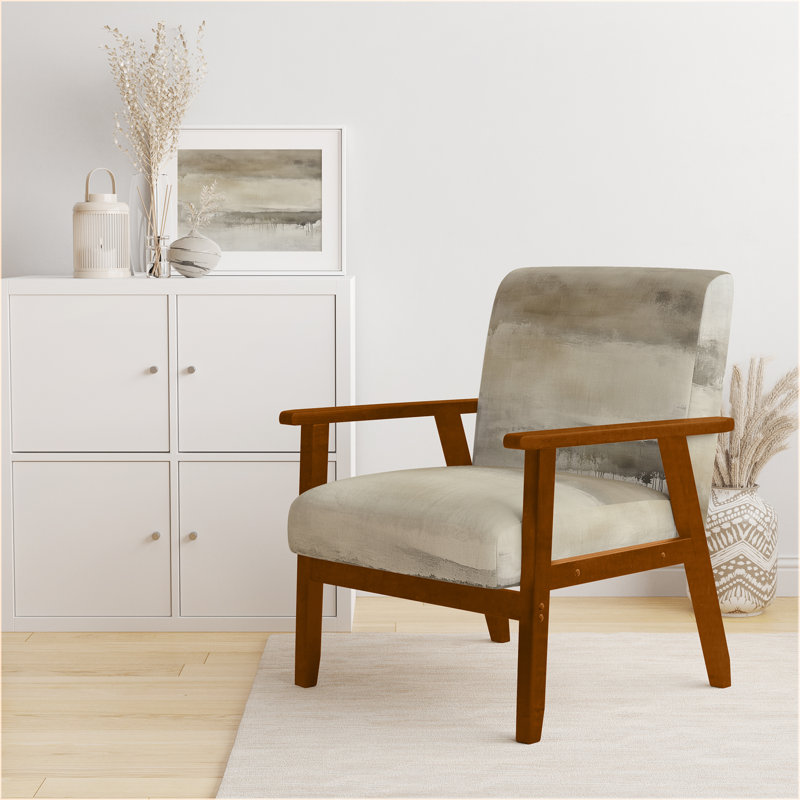 Chaise rembourrée abstraite minimaliste rembourrée Limewash Calm III, Accoudoirs carrés bruns