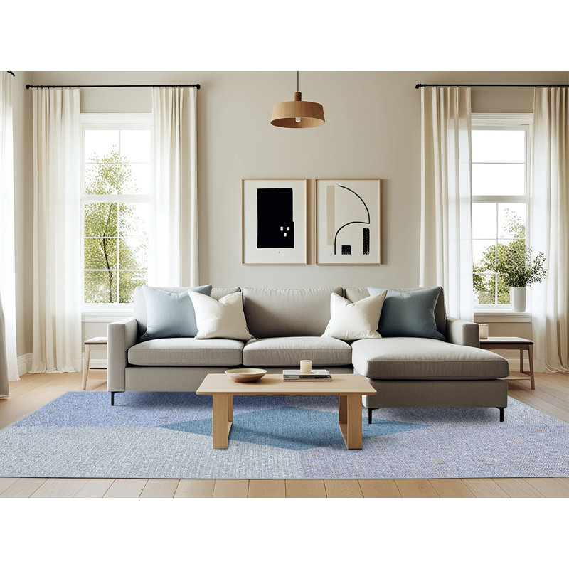 Tapis bleu/gris à motifs, Rectangle 6 pi x 9 pi