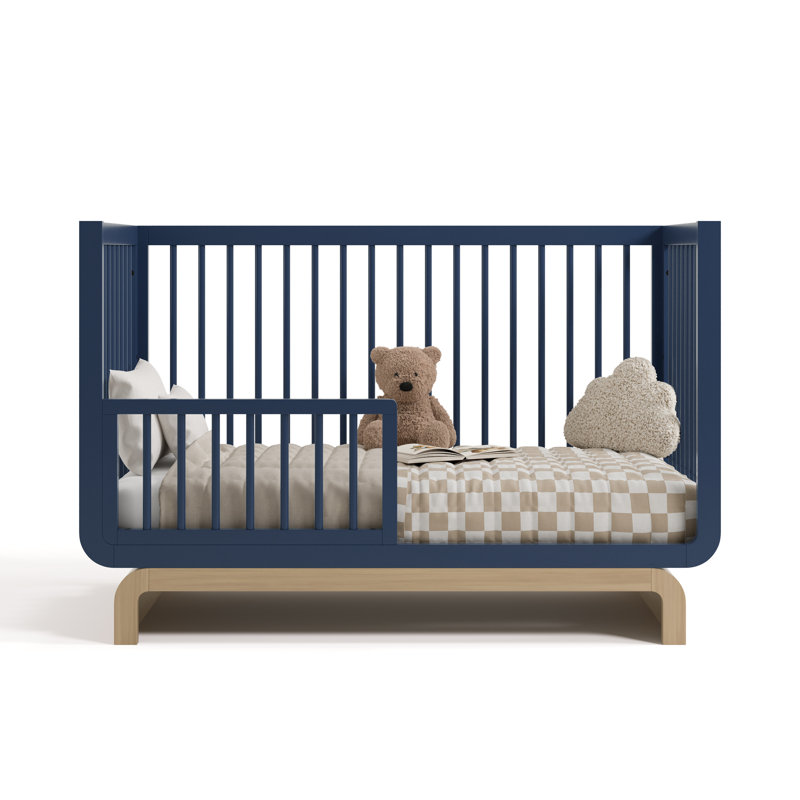 Santorini 5-In-1 Convertible Crib, Midnight Blue/Driftwood, Crib + Mattress