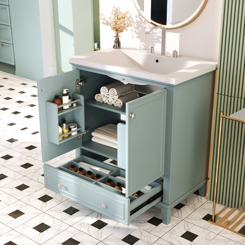 Meuble-lavabo sur pied simple 30 po avec comptoir en céramique, Vert