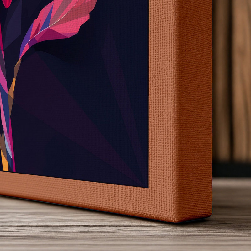 Pink Gerbera Geometric Botanical - Wrapped Canvas, 24x16 - 61.0 x 40.6 cm, Terracotta Border