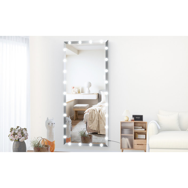 Miroir de salle de bain argenté pleine longueur avec lumières - 72 x 32 pouces, 3 options de luminosité, rouille, pour chambre à coucher, grande salle de bain couleur 72 x 32 argent, reflet transparent, chambre à coucher
