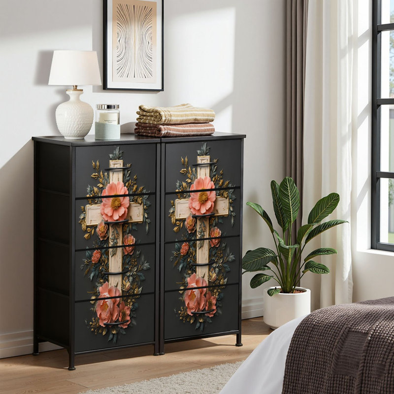 4 Drawer Dresser for Bedroom, Narrow Chest of Drawers, Wooden Top and Study Iron Frame 18"x37.5"-(WxH)