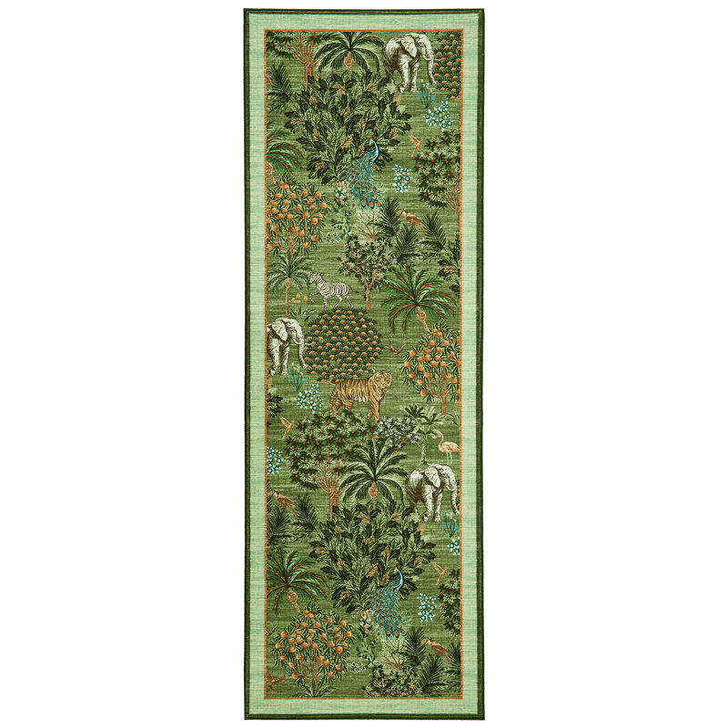 Tapis lavable pour salon, jeté de lit à motifs floraux et animaux de la jungle, pour chambre à coucher, Vert, 2*6