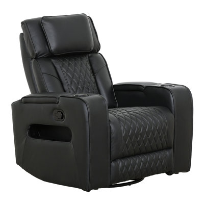 Fauteuil inclinable pivotant manuel Mason de 37 po en cuir avec porte-gobelet - Noir
