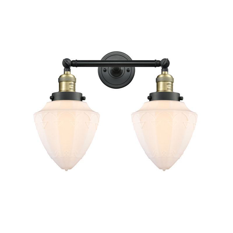 Éclairage pour meuble-lavabo à 2 lumières à intensité variable Antinette, Blanc mat, Laiton antique noir