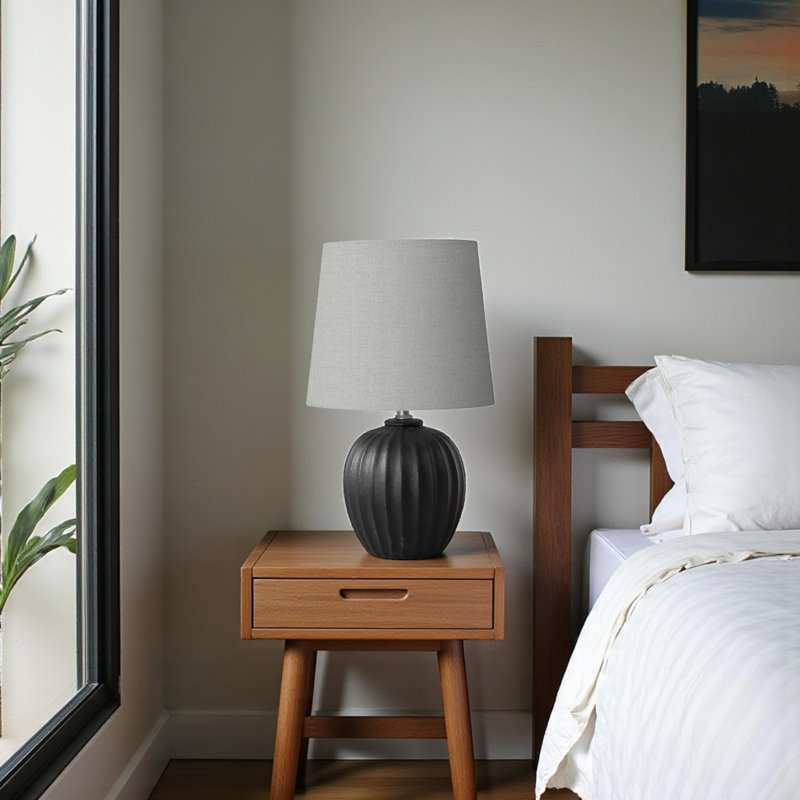 Midori Standard Resin Table Lamp in Black and Linen Shade, 18.58'' H X 10.89'' W X 10.89'' D