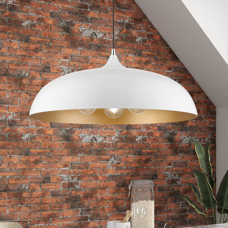 Harleigh Shaded Dome Pendant, Shiny White/Polished Chrome, Shiny White/Gold, 123" H x 23.75" W