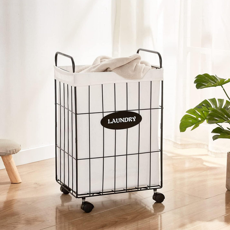 Collapsible Rolling Iron Wire Laundry Hamper