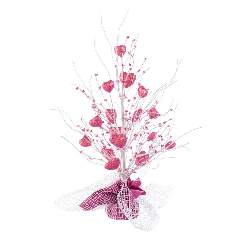 21"H Lighted Valentine's Pink Heart Table Tree