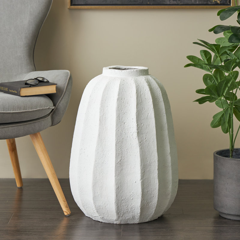 Magnesium Oxide Wide Vase With Carved Grooves