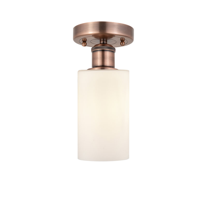 Caldello Glass Semi Flush Mount, Matte White, Antique Copper