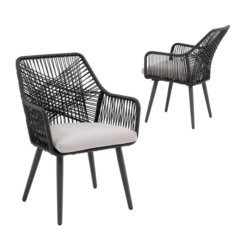 Chaise de patio en rotin avec coussins, Noir