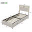 EU & UK Sizes Velvet Ottoman Bed With LED Storage Headboard, Upholstered Bed Frame With Charging Port, Beige-588488660
