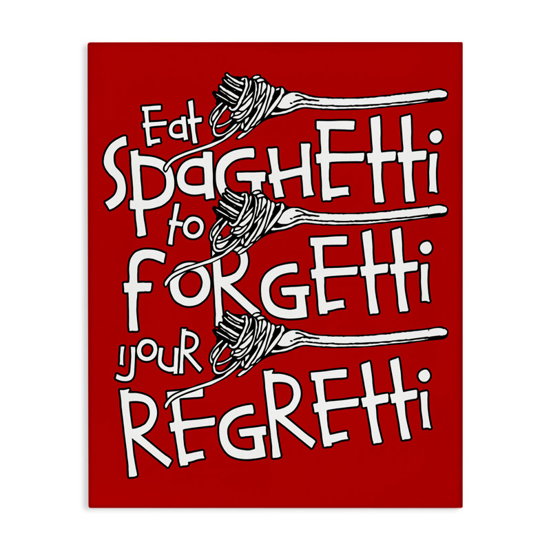  "Drôle de manger des spaghettis", art mural sur toile par Ahmad Mêmeh Hussein, H 48 po x l 36 po