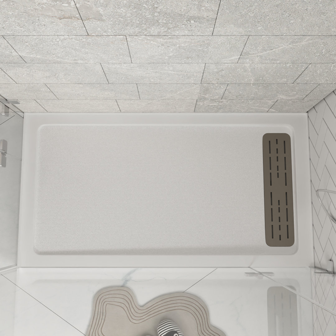 60" x 32" White Shower Base with Drain Assembly and Drain Cover Included, Non-slip Shower Pan,Left Drain Location DeerValley Drain 