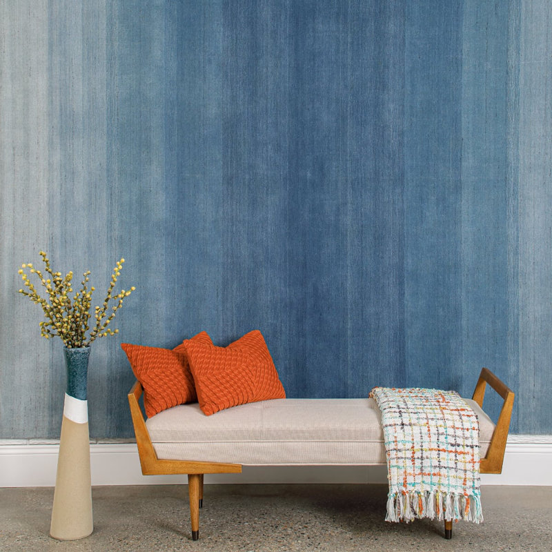 Gradations Ombre Handwoven Wool Blue Area Rug, Runner 2'6" x 8'