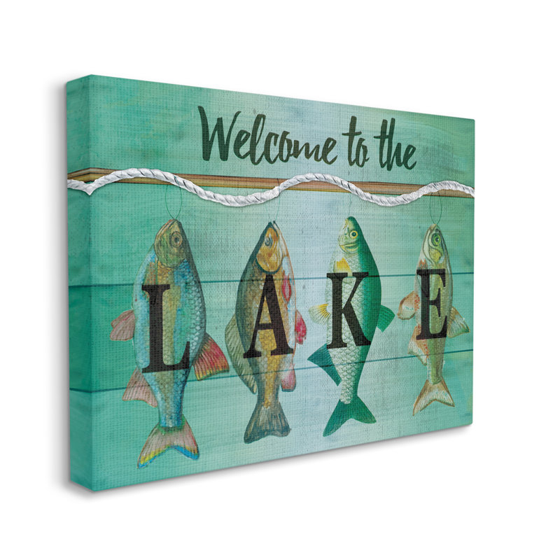 «Welcome Lake Nautical Fishing Rope» par ND Art - impression sur toile tendue, H 30 po x l 40 po x P 1,5 po