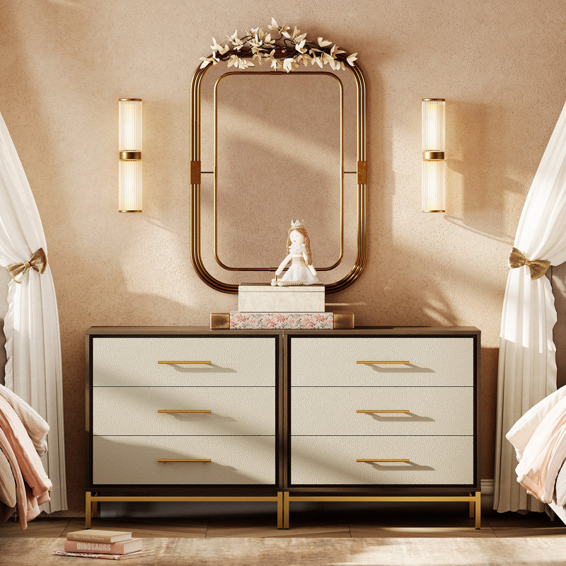 Wampat 6 Drawer Dresser With Pre-Assembled Glides And  Leather Finish