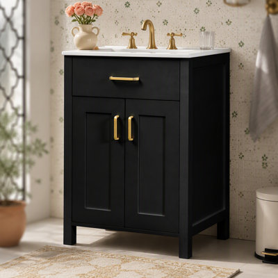 Ensemble de meuble-lavabo 24 po avec lavabo en céramique, meuble-lavabo peu encombrant - l 24 po x P 18 po x H 34 po, 2 portes à fermeture en douceur