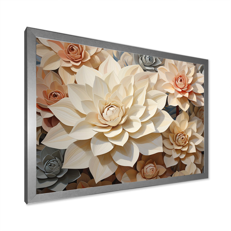 «Beige Succulent Soft Bloom III», reproduction sur toile, Cadre simple argenté, H 12 po x l 20 po x P 1 po