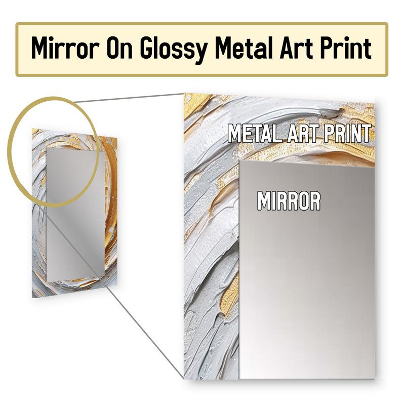Gold and Cream Enchanted Whirls II - Abstract Decorative Mirror On Metal, 32 po x 24 po