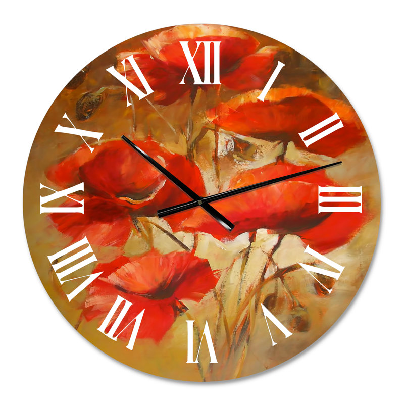 Red Blossoming Poppies IV - Horloge murale traditionnelle, Surdimensionné