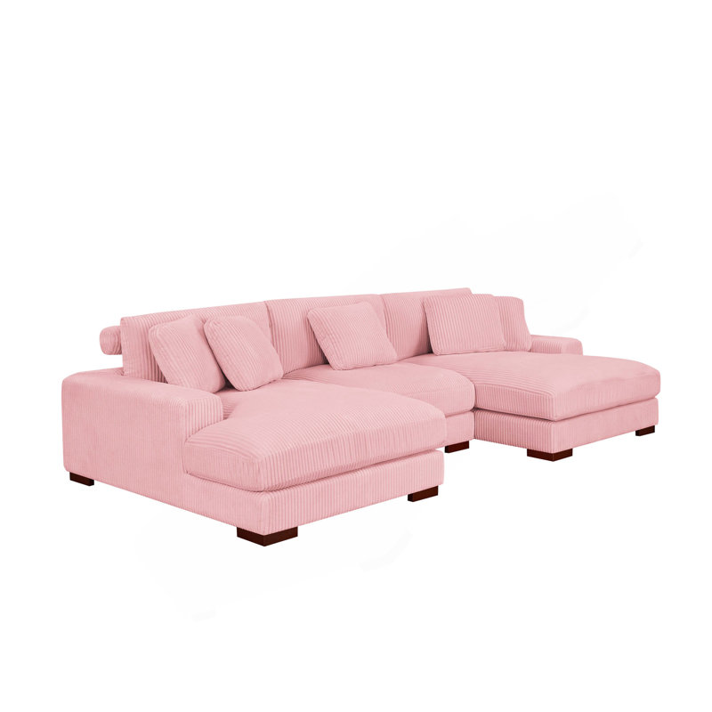 Grand canapé modulaire à double assise en velours côtelé Large Seating, Rose