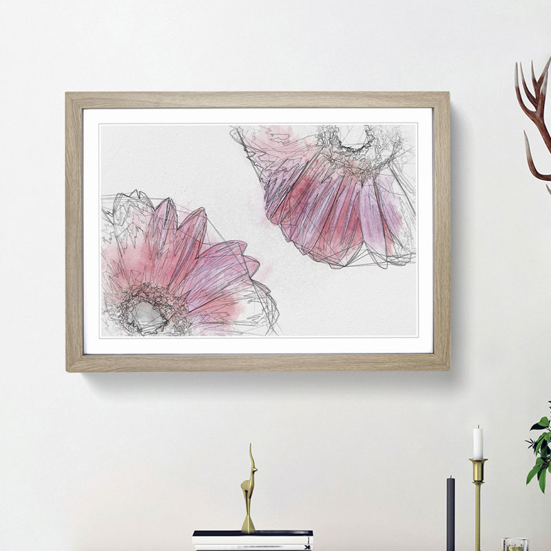 Two Spring Flowers in Pink in Abstract - Picture Frame Graphic Art Print, 62cm H x 87cm W x 2cm D, Oak Framed