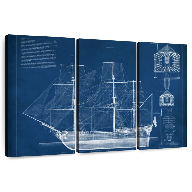 Plan de bateau antique Laelle IV, H 20 po x l 33 po