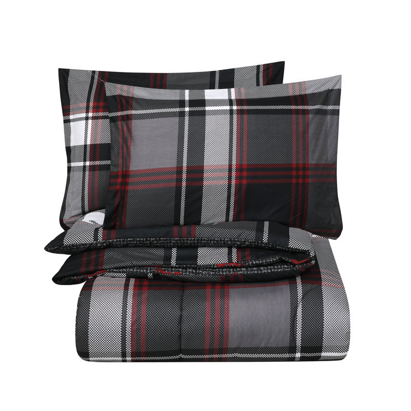  Red/Black Microfiber Comforter Set, KIng Comforter + 2 King Shams