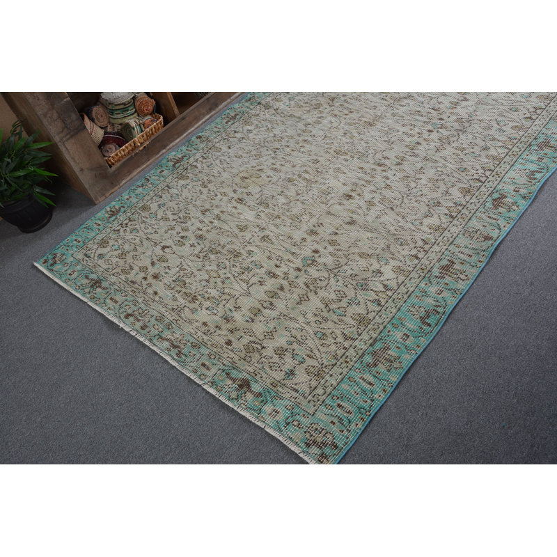 Tapis marocain, tapis rétro, tapis vert bohème, tapis turc, tapis en laine, tapis 4,9 x 8 pi