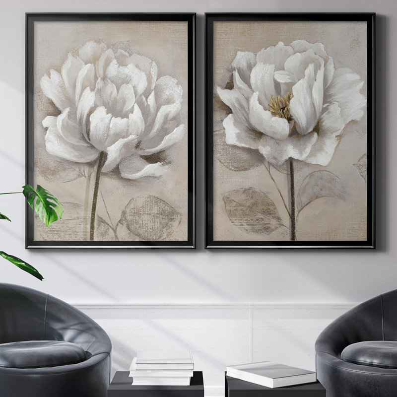 "Soft White I", ensemble de 2 reproductions d'art, H 30,5 po x l 42,5 po, Toile avec cadre photo sans passe-partout, Noir