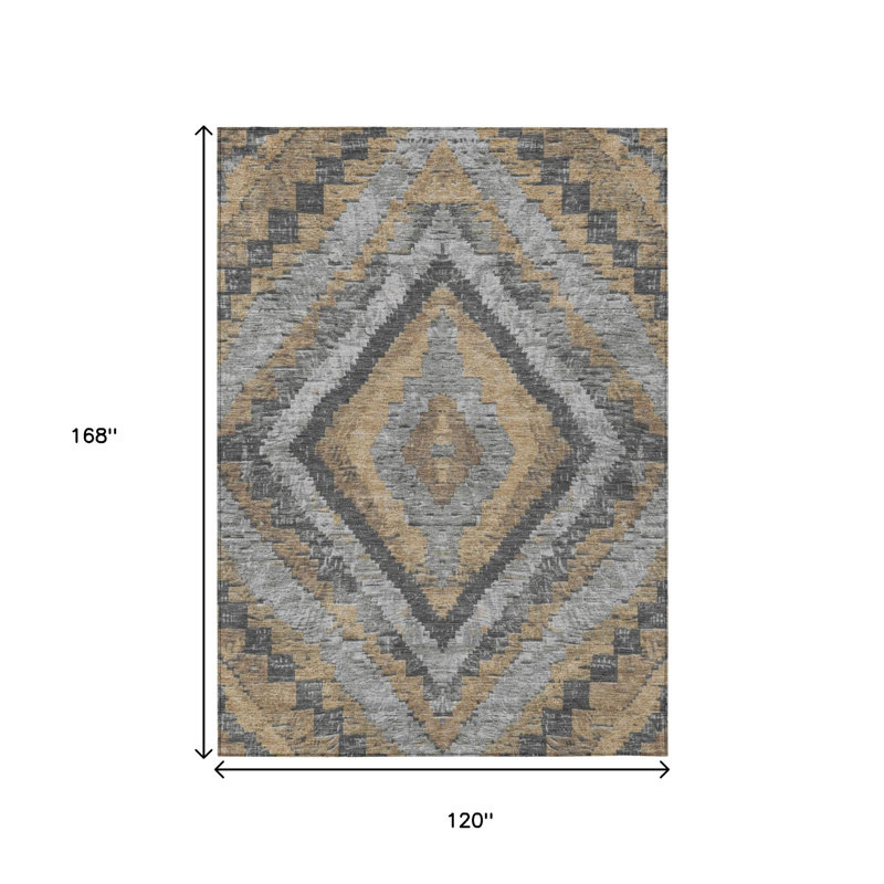Tapis intérieur/extérieur lavable kaki et gris à motif aztèque 3 m x 4,2 m