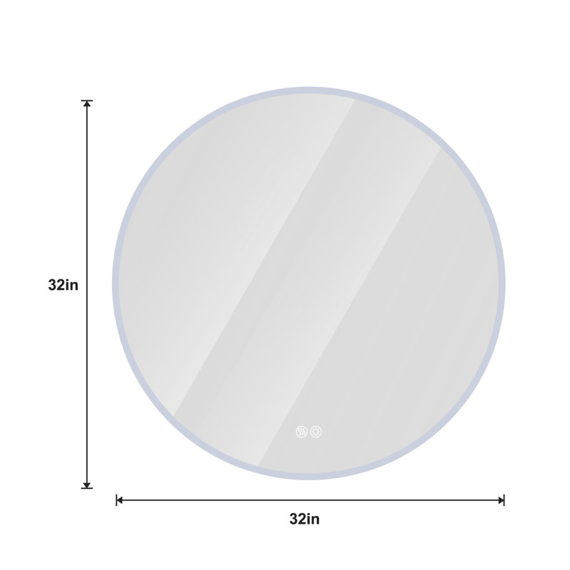 Miroir rond de salle de bain 32 po à DEL avec meuble-lavabo mural, anti-buée, 3 lumières réglables à température de couleur et à intensité variable, miroir de maquillage pour la chambre à coucher et la salle de bain, miroir intelligent pour la d?