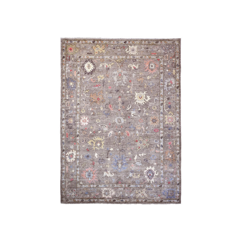 Tapis brun en laine noué à la main 10 pi x 13 pi 7 po Angora
