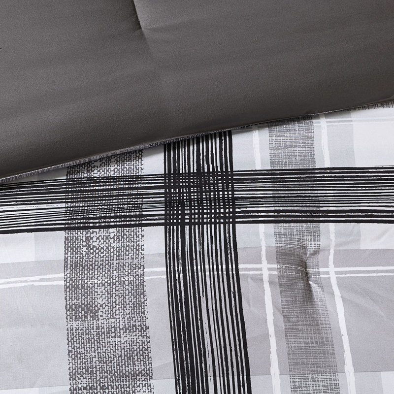Édredon double / grand à carreaux - Literie moderne noire et grise avec édredon, taies décoratives, 2 coussins, chambre à coucher élégante et confortable en noir