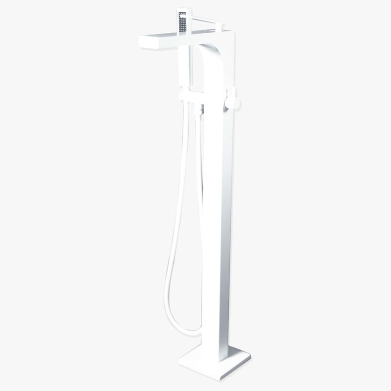 39" Floor Mount Freestanding Ultra High Flow Tub Filler with Sleek Handheld Shower, Matte White