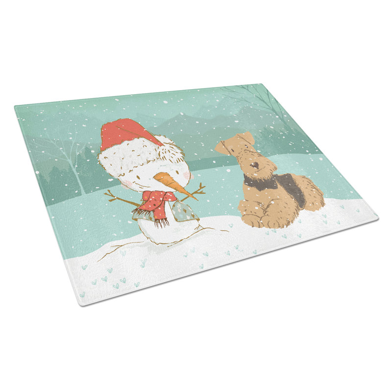 Planche à découper noël bonhomme de neige en verre trempé caroline, Terrier brun