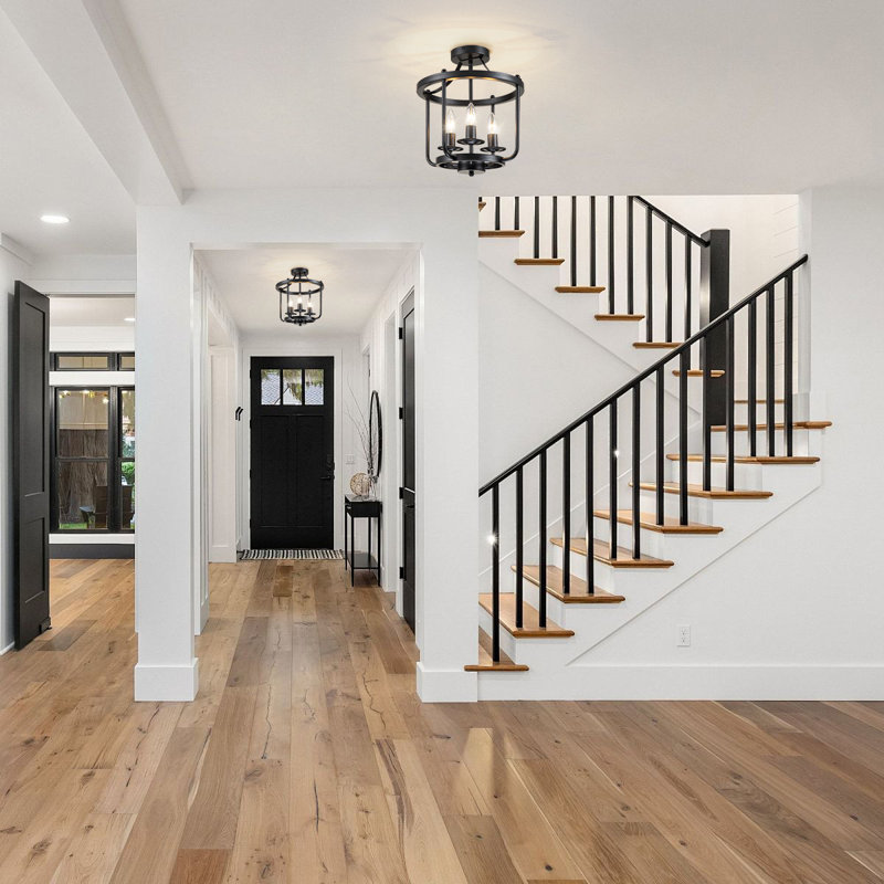 3-light Farmhouse Black Semi Flush Mount, Matte Black