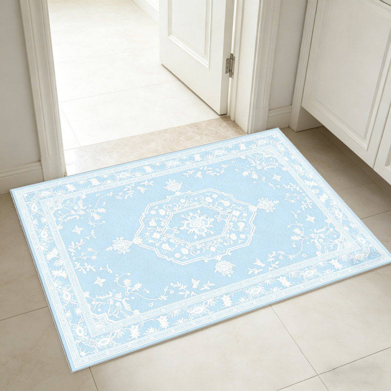 Light Blue White Rug Carpet-waterproof, easy to clean, machine-washable, soft and comfortable; suitable for door mats, kitchens, living rooms, bedrooms, corridors, and laundry areas. Easy to clean, durable carpet for home decoration.