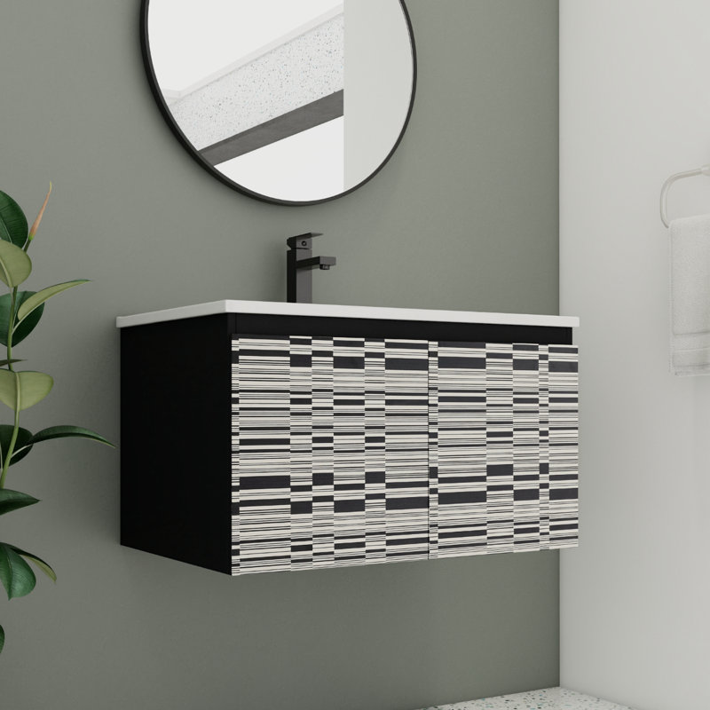Meuble-lavabo simple 30 po avec comptoir en céramique Naheeda