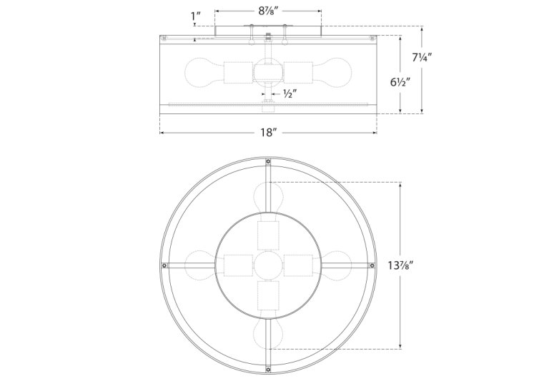 kate spade new york Walker Medium Flush Mount, Gild, Cream/Black, 7.5" H x 24" W x 24" D