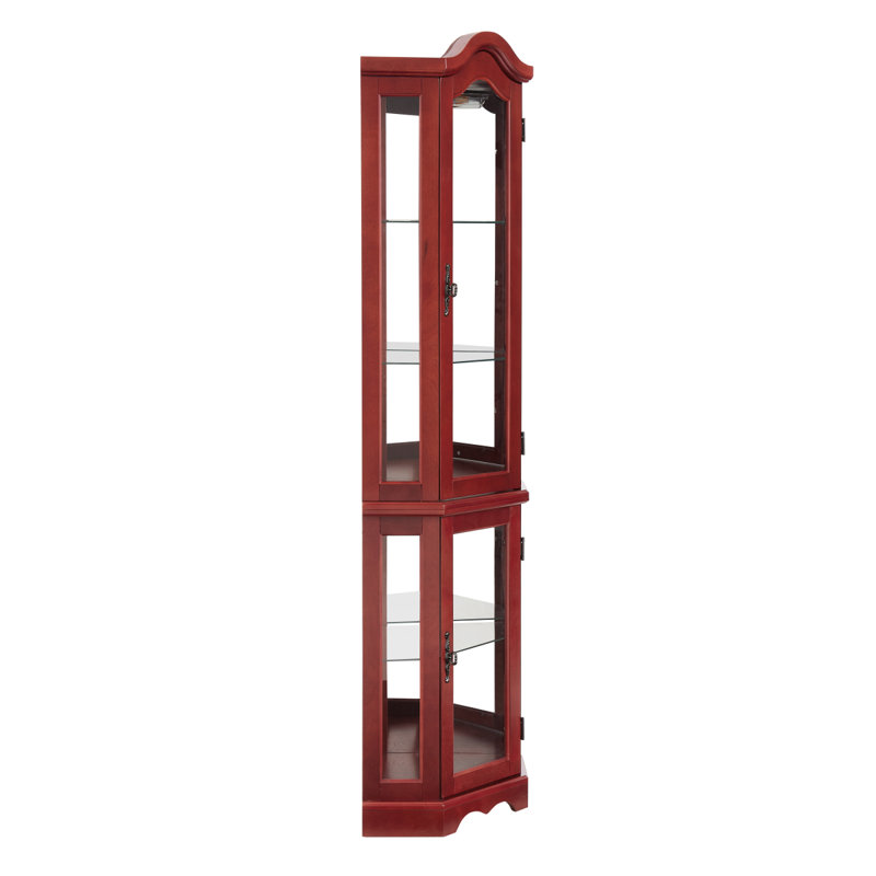 Vitrine lumineuse vitrée avec portes et tablettes en verre trempé, Cerisier