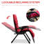 Fauteuil zéro gravité, inclinable et pliable rouge avec coussin rembourré et plateau latéral, pour la vie intérieure et extérieure, capacité de 264 lb, places assises supportées