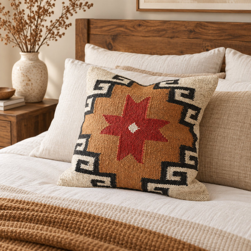 Housse de coussin décorative en laine et jute tissée à la main, inspirée du kilim blanc abstrait, Blanc abstrait