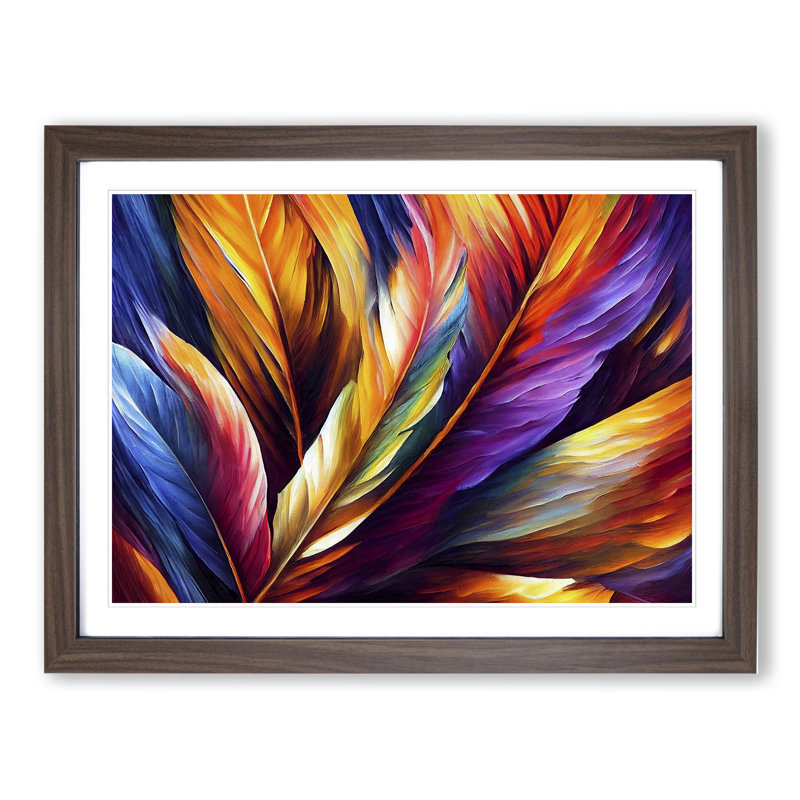 Bird Feather - Single Picture Frame Painting, 25cm H x 34cm W x 2cm D, Walnut Framed