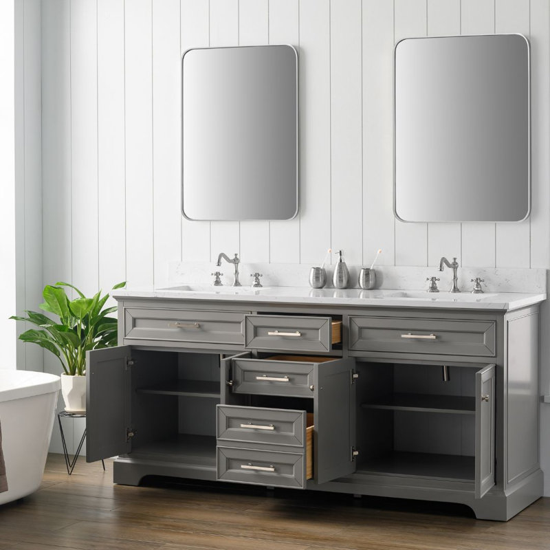 Ensemble de meuble-lavabo double 72 po Currahee, Gris / Nickel brossé